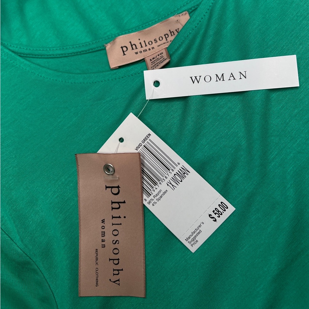 213. Philosophy Vivid Green Top NWT Size 1X - Picture 4 of 4